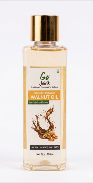 Stone pressed walnut oil bottle